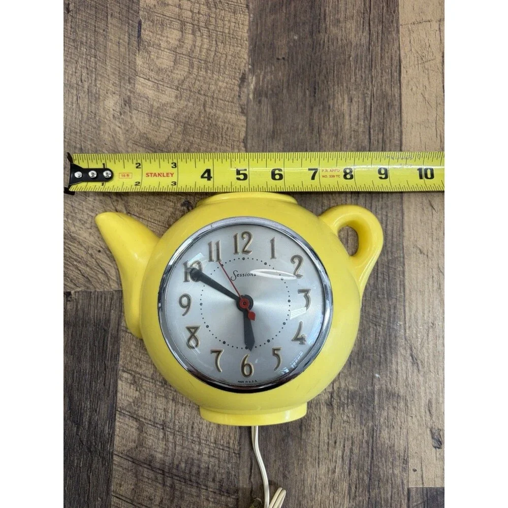 Vintage Sessions Yellow Teapot Wall Clock Works Rare Color Vintage